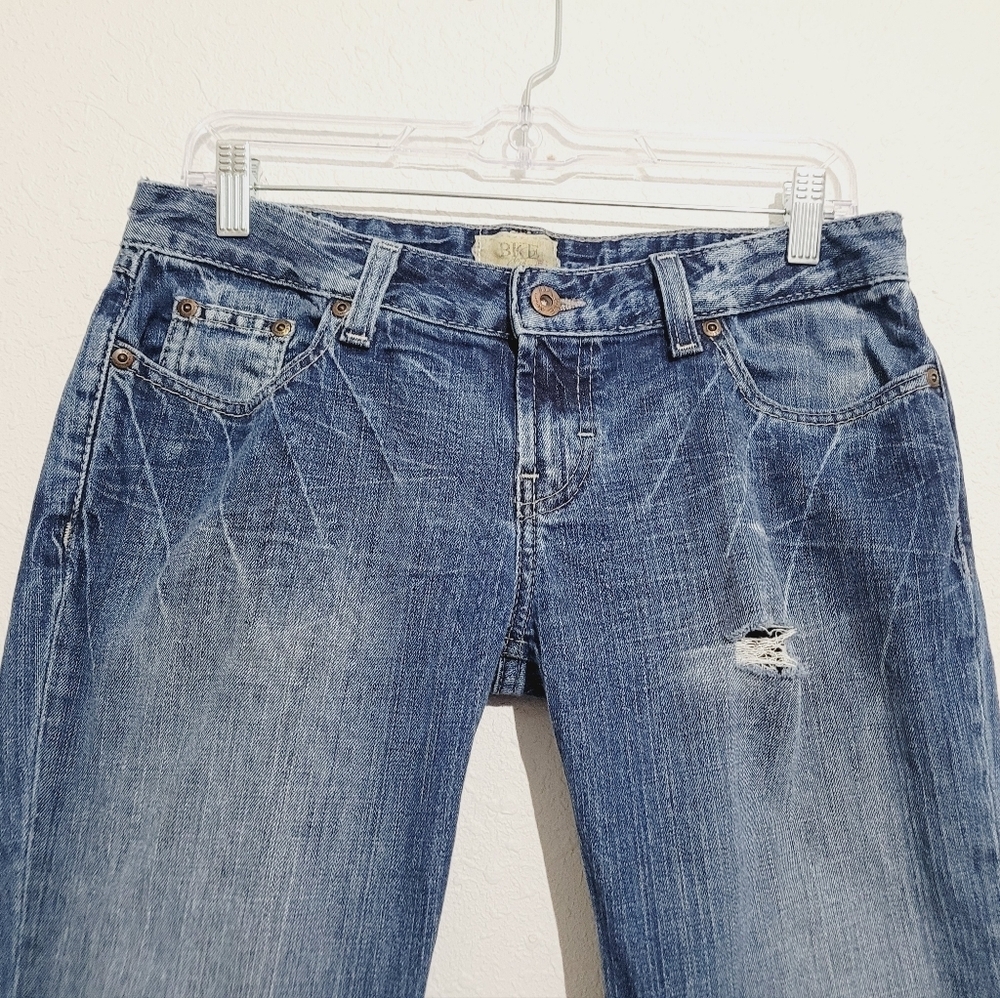 BKE Culture Buckle Jeans Men 30x31 Blue Distressed Bootcut Denim Star 20 Stretch - Picture 4 of 12